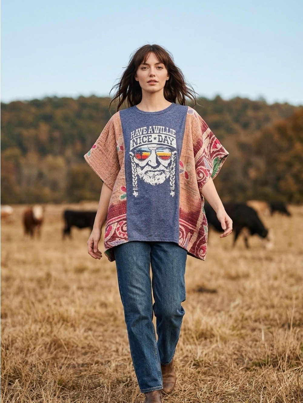 Handcrafted Upcycled Willie Nelson Kantha Tunic NWT One Size